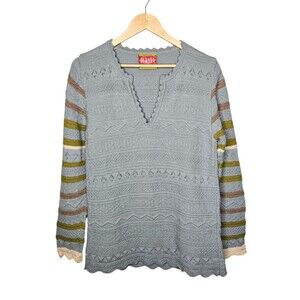 OLEANA Norway Women's Sweater 100% Alpaca Long Chunky Pointelle V-Neck Whimsical